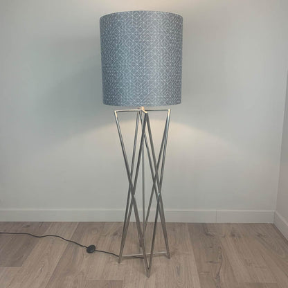 Renzo Brushed Steel Floor Lamp with Silver Geo Deep Drum Shade