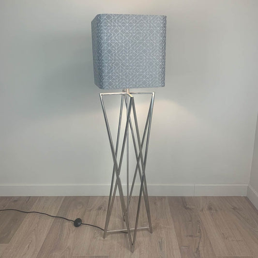 Renzo Brushed Steel Floor Lamp with Silver Geo Square Shade