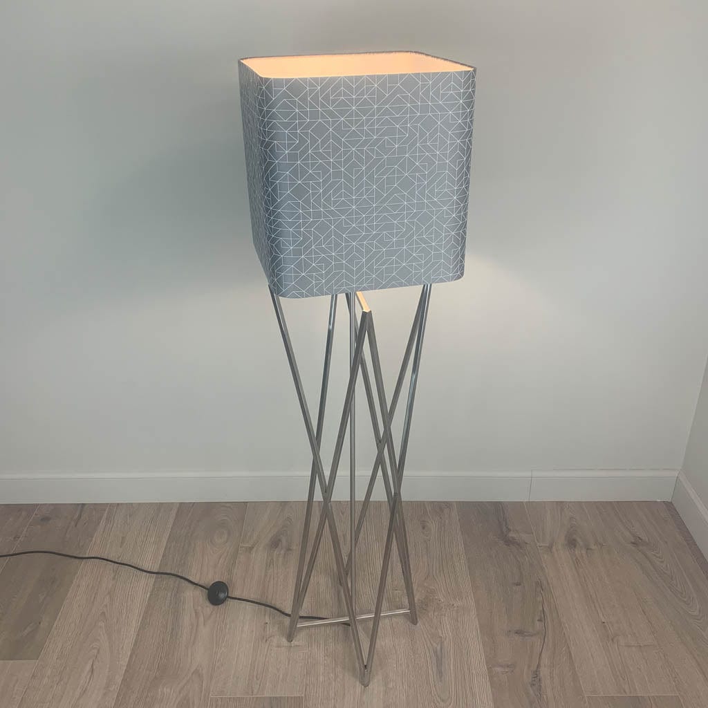 Renzo Brushed Steel Floor Lamp with Silver Geo Square Shade