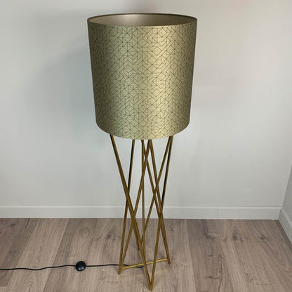 Renzo Gold Floor Lamp with Gold & Black Geo Deep Drum Shade