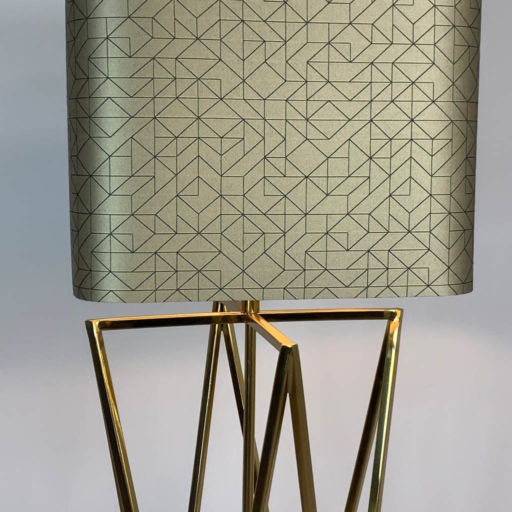 Renzo Gold Floor Lamp with Gold & Black Geo Rounded Square Shade