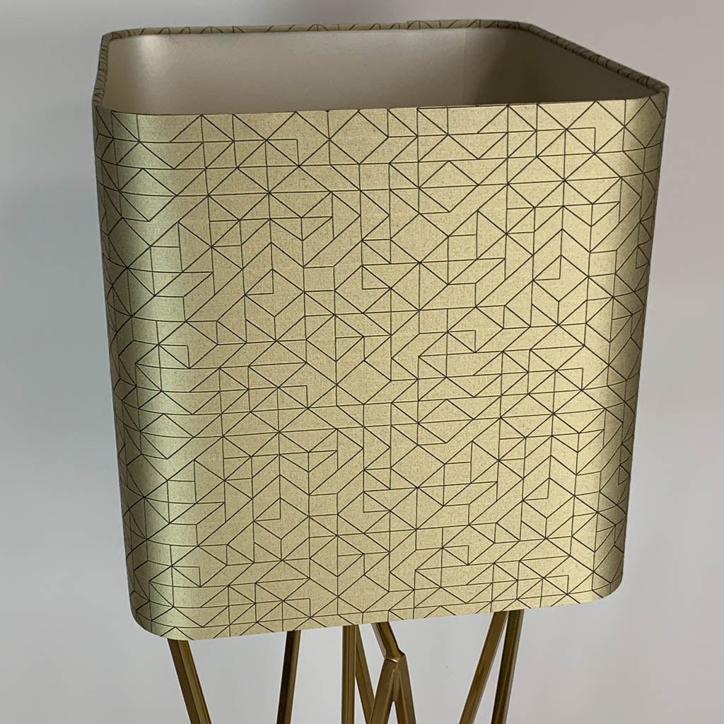 Renzo Gold Floor Lamp with Gold & Black Geo Rounded Square Shade