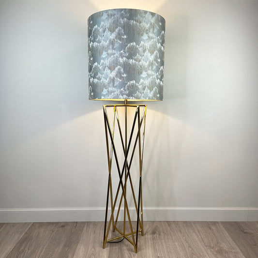 Renzo Lacquered Brass Floor Lamp with Deep Lampshade in Tai Shale