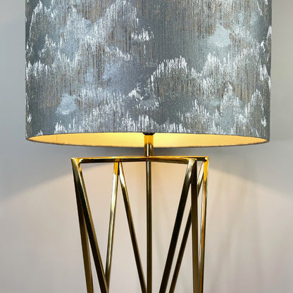 Renzo Lacquered Brass Floor Lamp with Deep Lampshade in Tai Shale