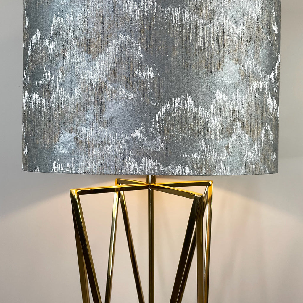 Renzo Lacquered Brass Floor Lamp with Deep Lampshade in Tai Shale