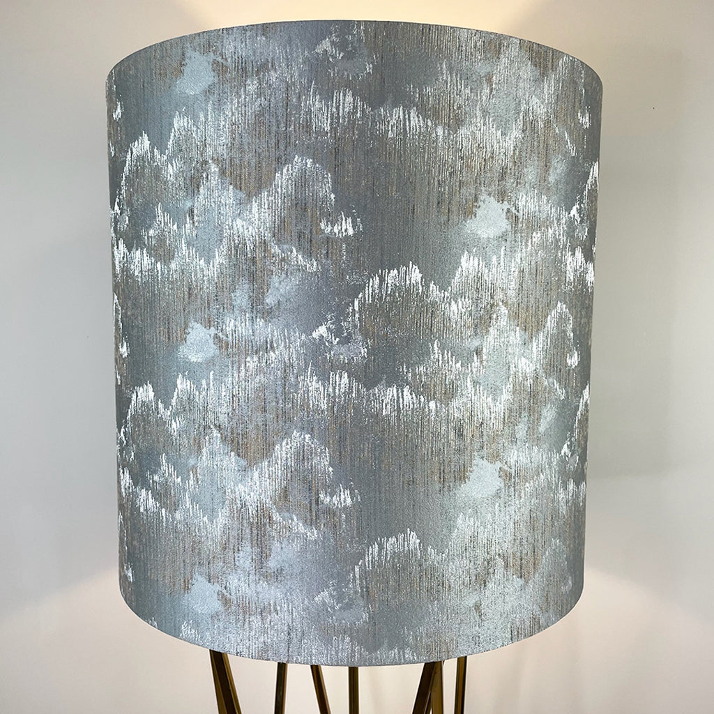 Renzo Lacquered Brass Floor Lamp with Deep Lampshade in Tai Shale