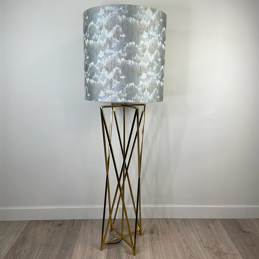 Renzo Lacquered Brass Floor Lamp with Deep Lampshade in Tai Shale