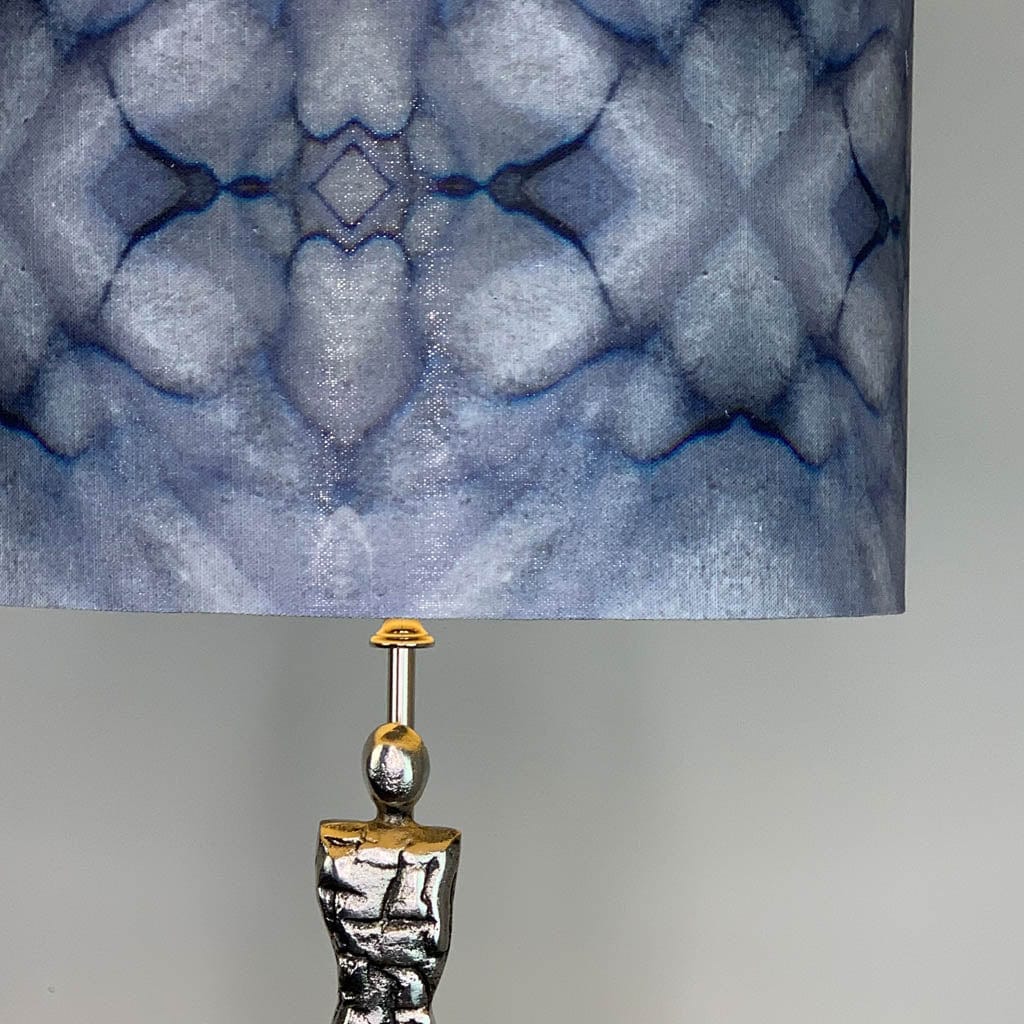 Shaman Antique Silver Table Lamp with Julia Clare's Underworld Ripples Linen in Ink Lampshade