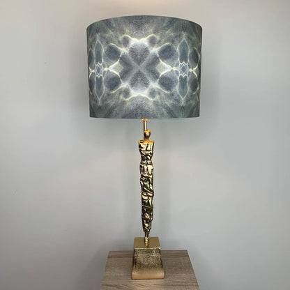 Shaman Antique Brass Table Lamp with Julia Clare's Underworld Ripples Linen in Green Olive Lampshade