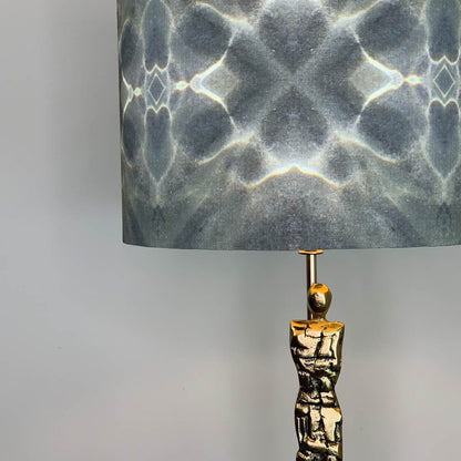 Shaman Antique Brass Table Lamp with Julia Clare's Underworld Ripples Linen in Green Olive Lampshade