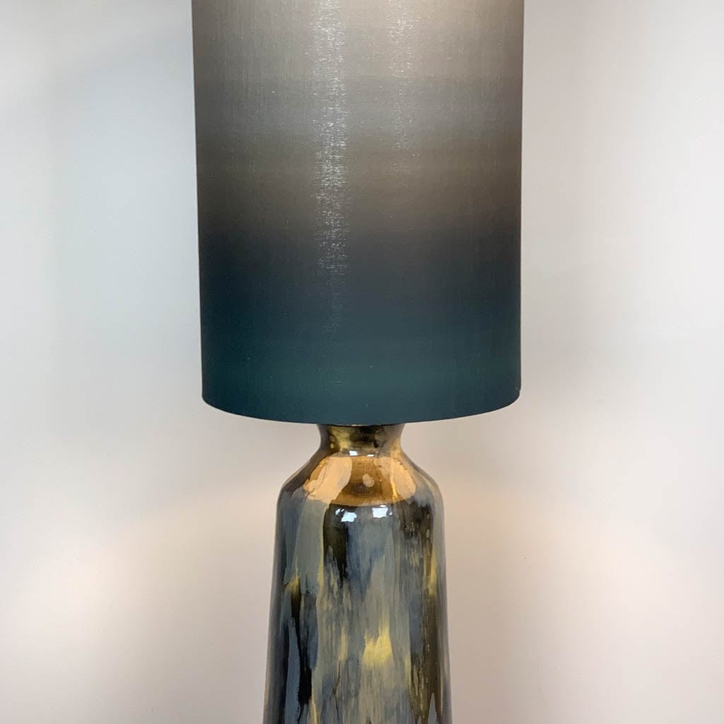 Ripples Tikal Floor Lamp with Julia Clare's Midnight Lagoon Linen in Green Olive Shade