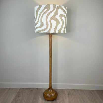 Toma Oiled Wood Tall Neck Floor Lamp with Sigrid Birch Lampshade