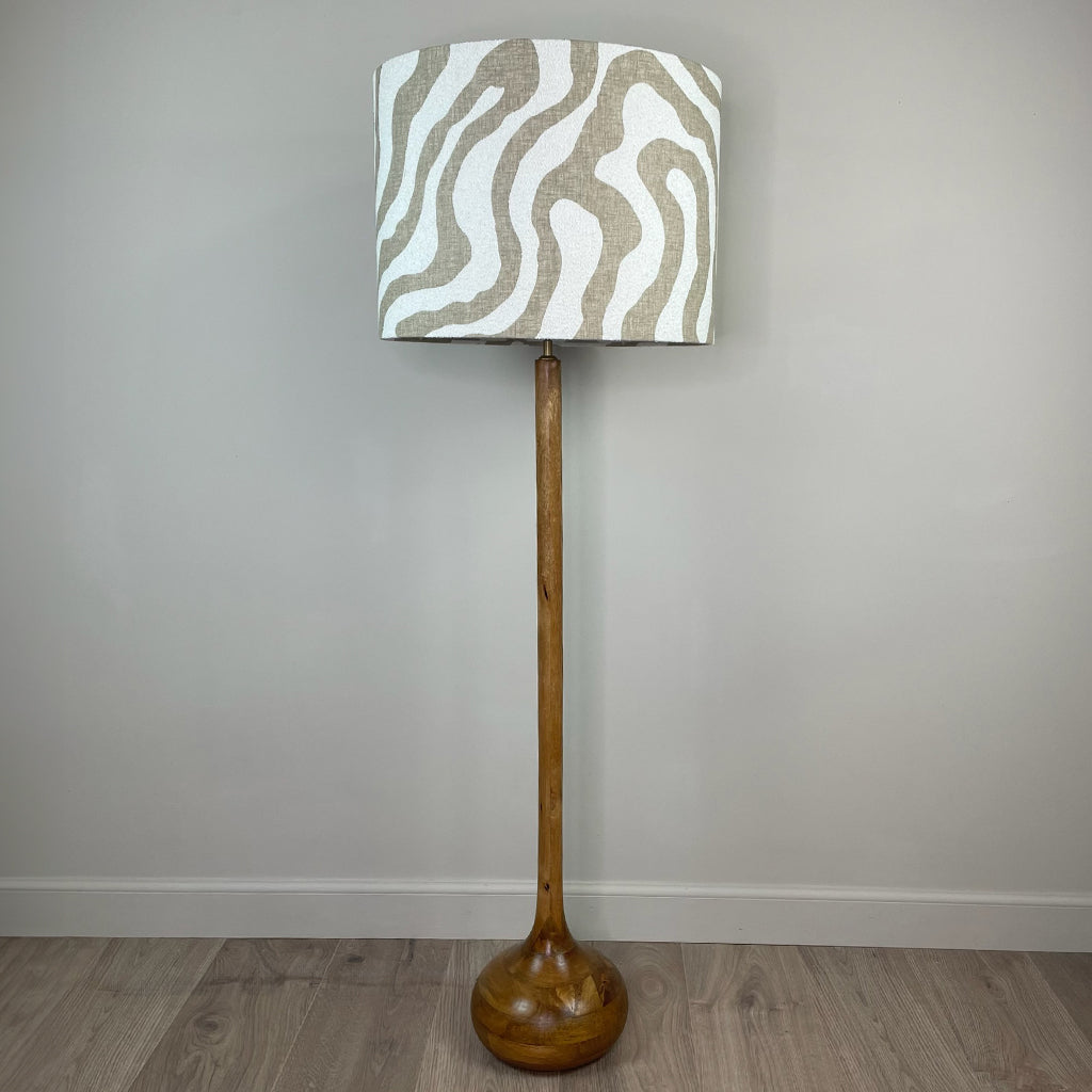 Toma Oiled Wood Tall Neck Floor Lamp with Sigrid Birch Lampshade