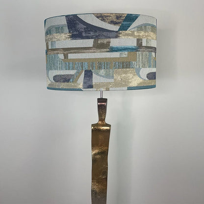 Totem Nickel & Champagne Floor Lamp with Berlin Teal Oval Shade