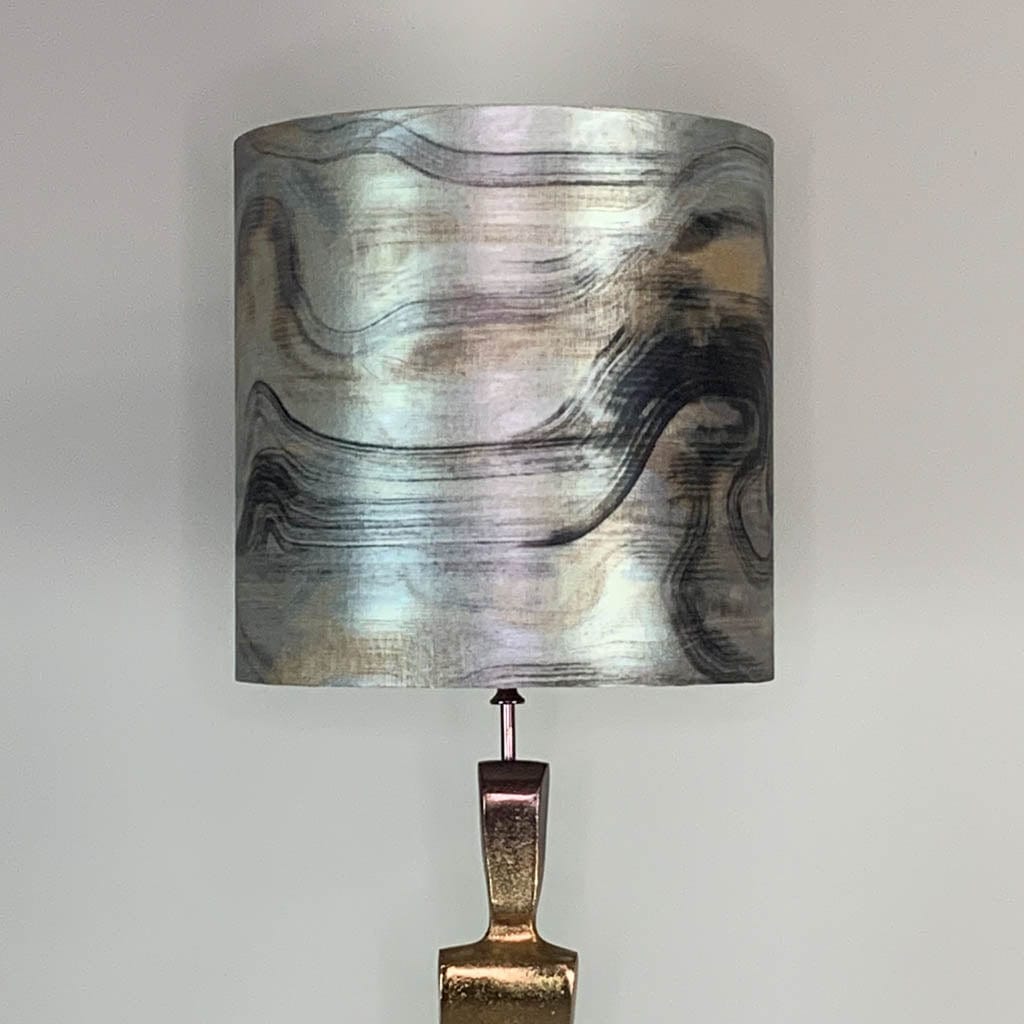 Totem Nickel & Champagne Floor Lamp with Tessuto Nero Deep Drum Shade