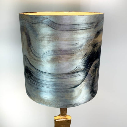 Totem Nickel & Champagne Floor Lamp with Tessuto Nero Deep Drum Shade