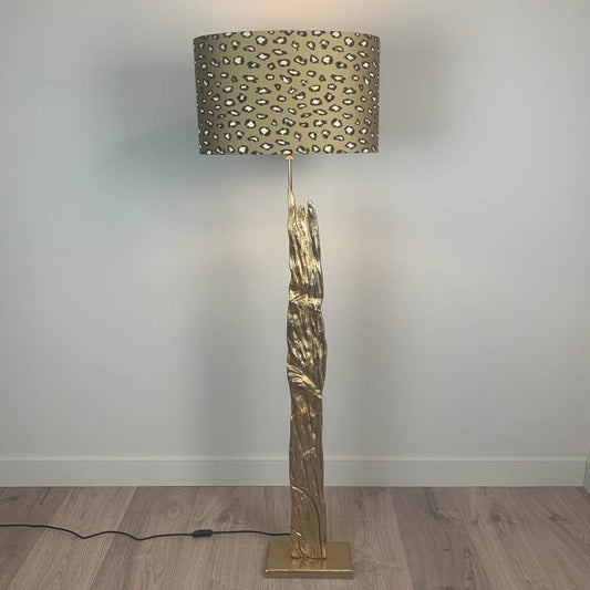 Trident Gold Floor Lamp with Golden Leopard Print Soft Velvet Oval Light Shade