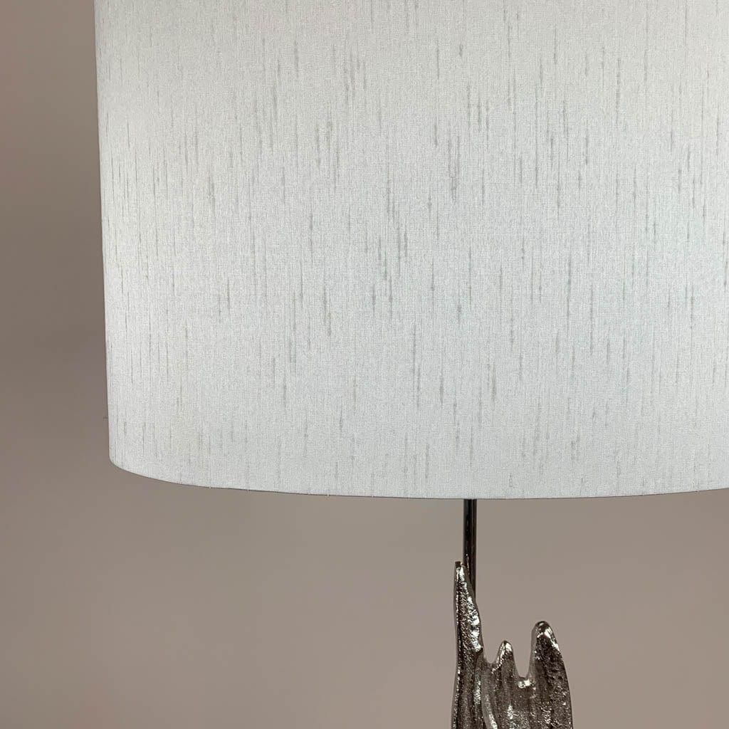Trident Silver Floor Lamp with Astor Stockholm White Faux Silk Oval Shade