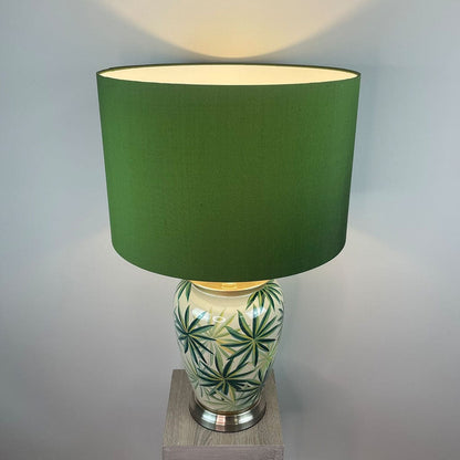 Urn Green Palm Leaf Table Lamp Base with Bottle Green Silk Shade