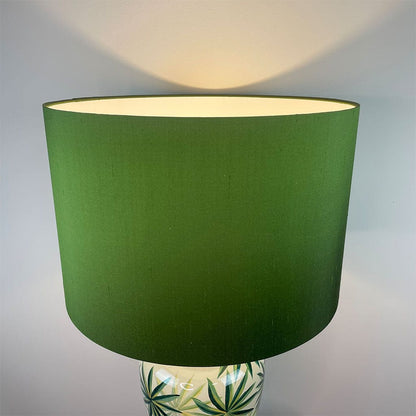 Urn Green Palm Leaf Table Lamp Base with Bottle Green Silk Shade