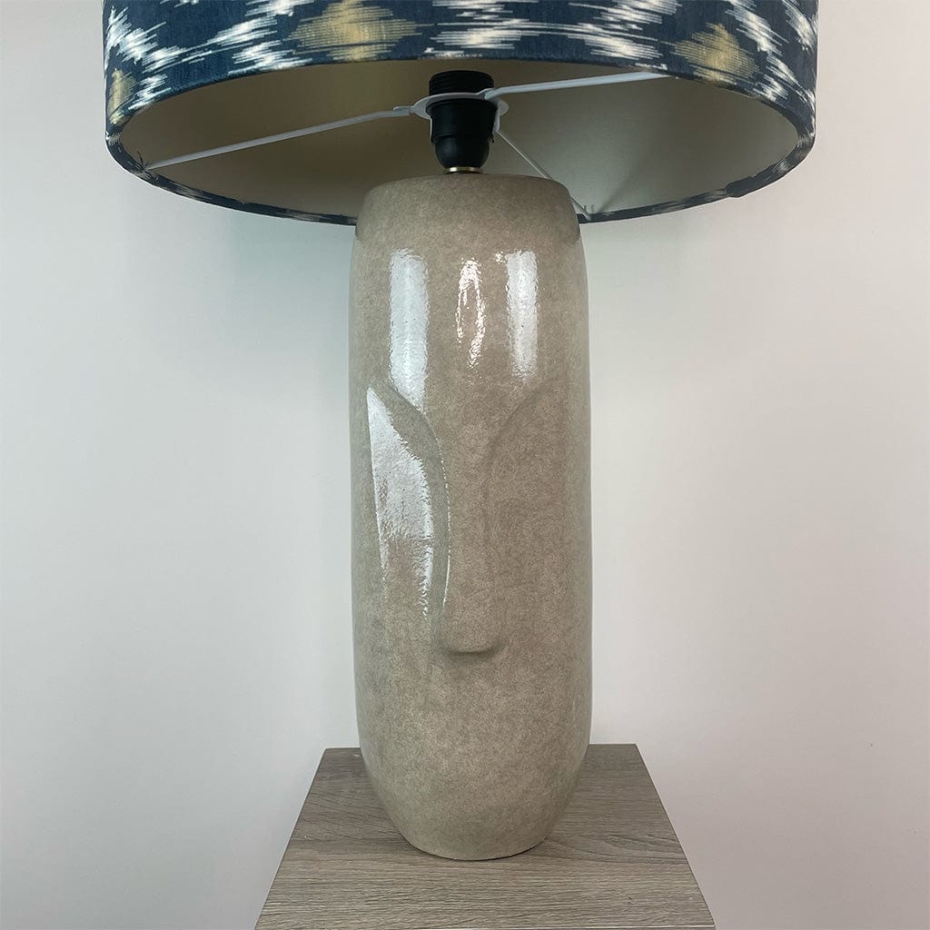 Visage Grey Face Design Tall Stoneware Table Lamp with Velvet Ikat Shade