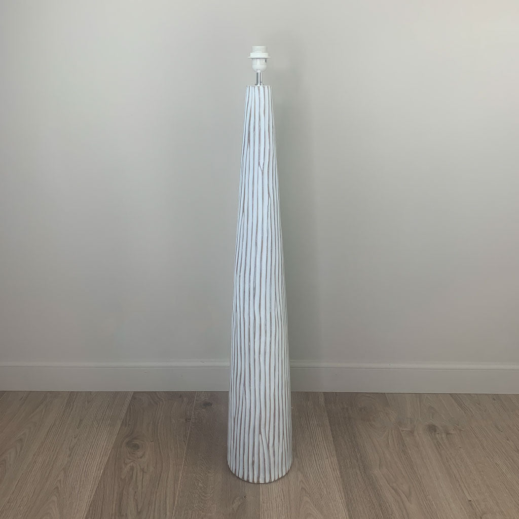 White Wood Effect Floor Lamp with Sigrid Birch Lampshade