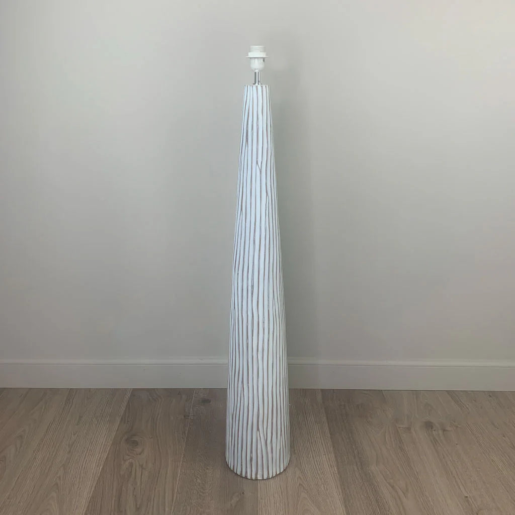 White Wood Effect Floor Lamp with Tall Citron Boucle Lampshade