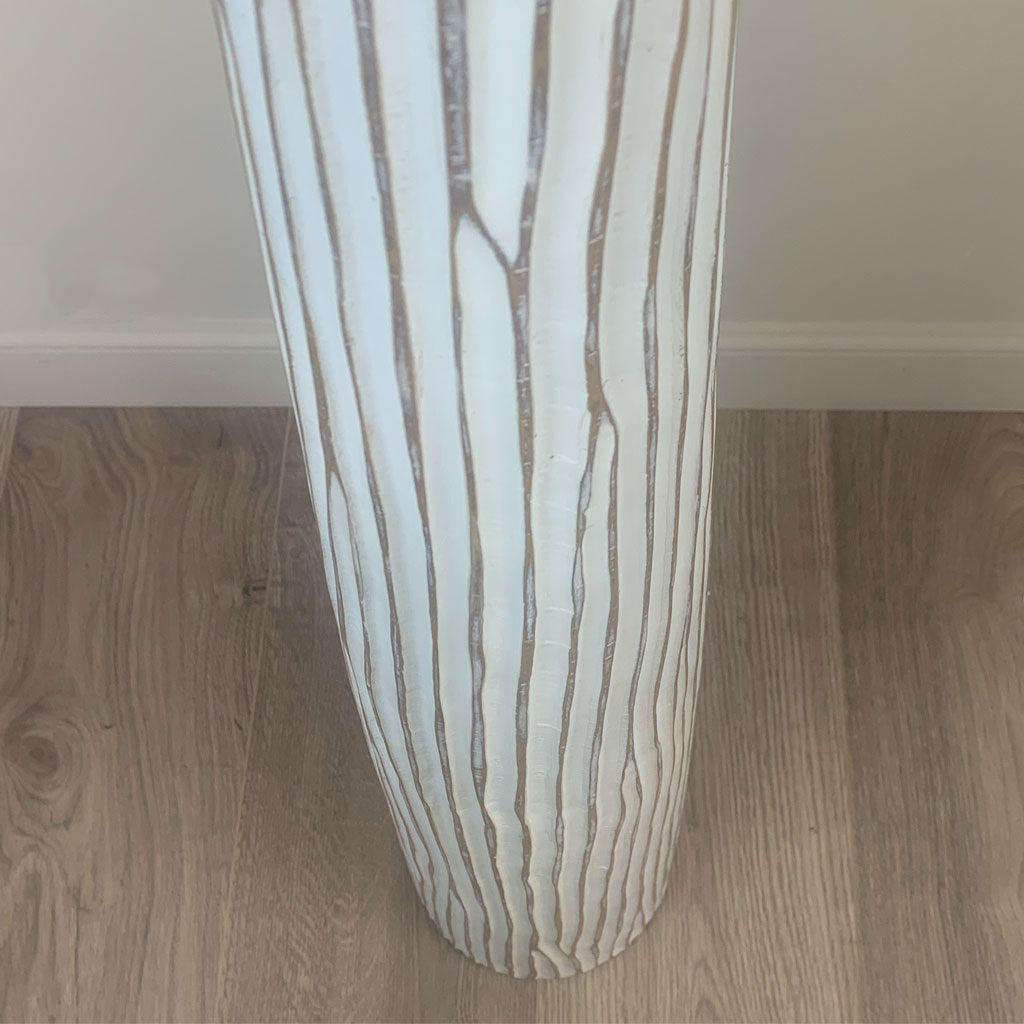 White Wood Effect Floor Lamp with Sigrid Birch Lampshade