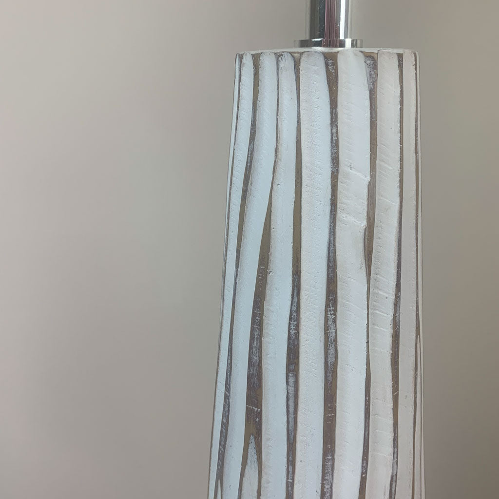 White Wood Effect Floor Lamp with Sigrid Birch Lampshade