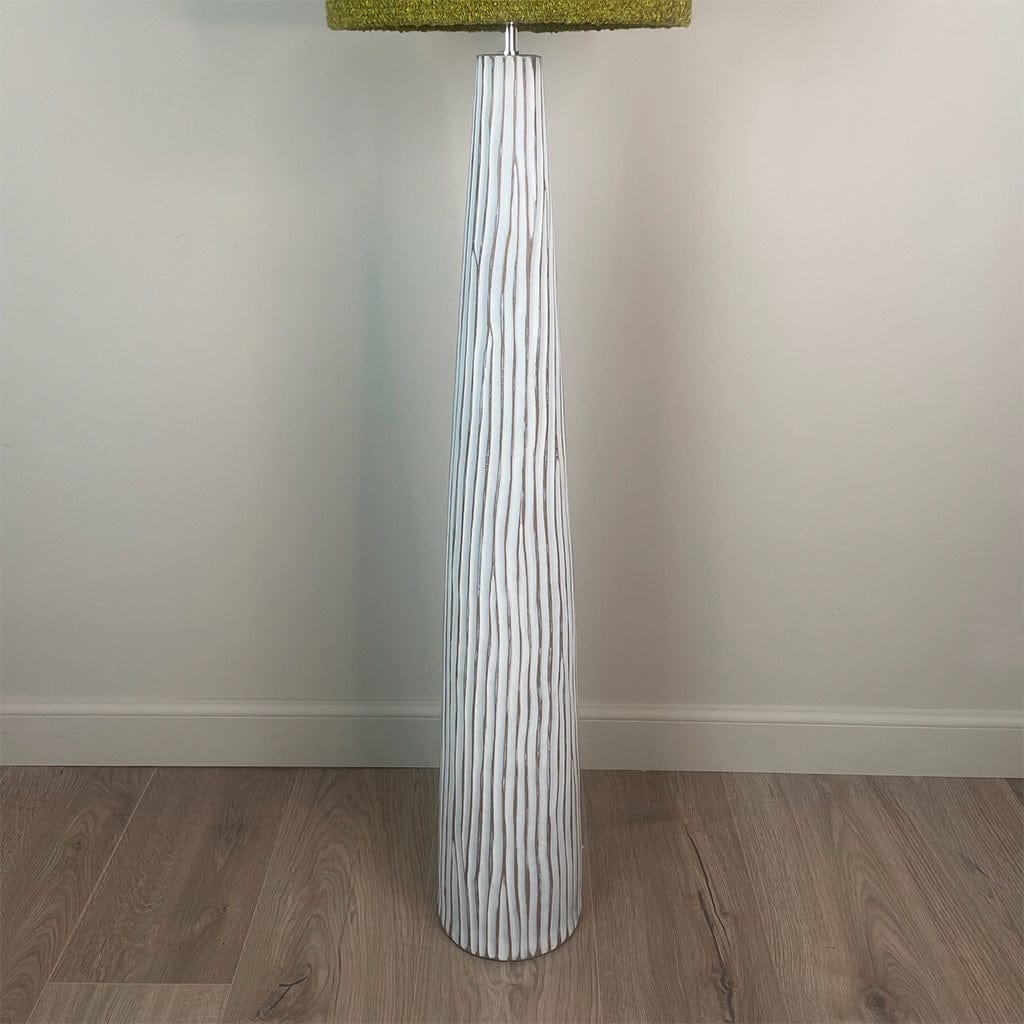 White Wood Effect Floor Lamp with Tall Citron Boucle Lampshade