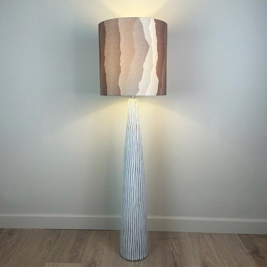 White Wood Effect Floor Lamp with Andes Clay Lampshade