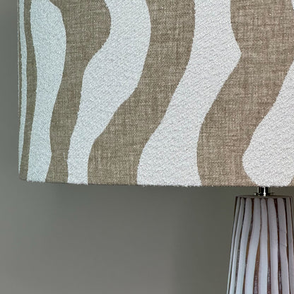 White Wood Effect Floor Lamp with Sigrid Birch Lampshade