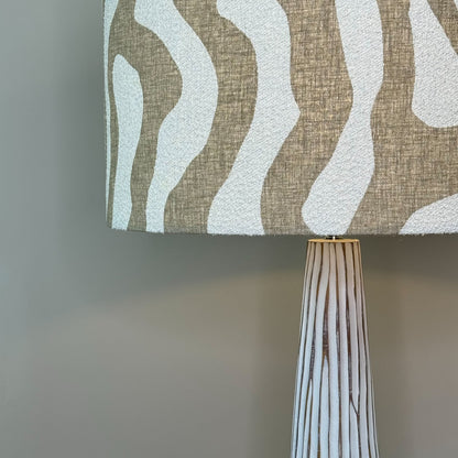 White Wood Effect Floor Lamp with Sigrid Birch Lampshade