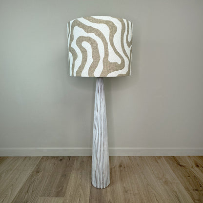 White Wood Effect Floor Lamp with Sigrid Birch Lampshade