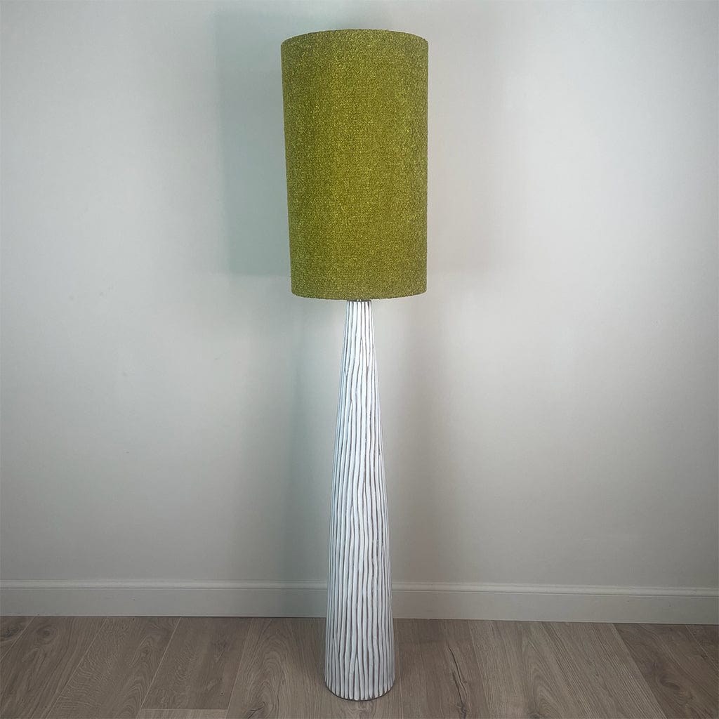 White Wood Effect Floor Lamp with Tall Citron Boucle Lampshade