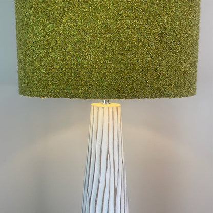 White Wood Effect Floor Lamp with Tall Citron Boucle Lampshade