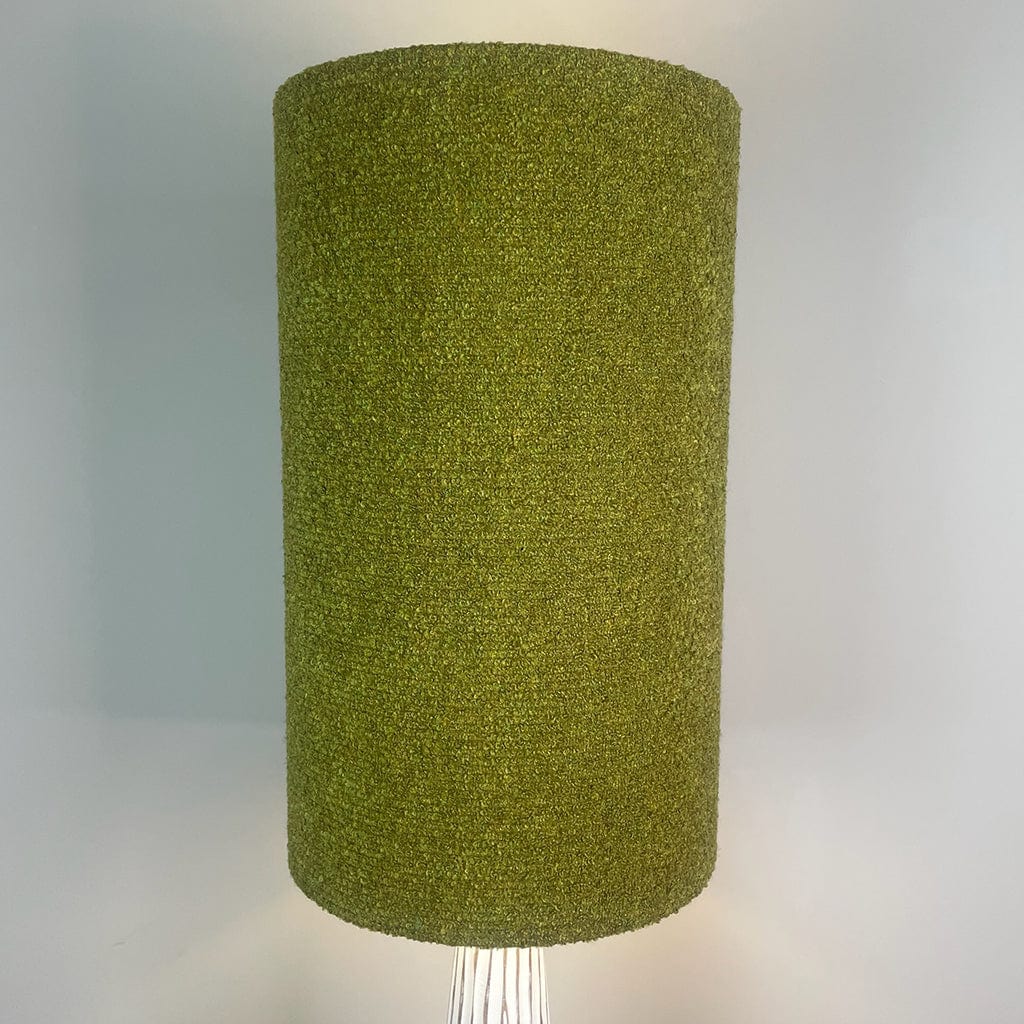 White Wood Effect Floor Lamp with Tall Citron Boucle Lampshade