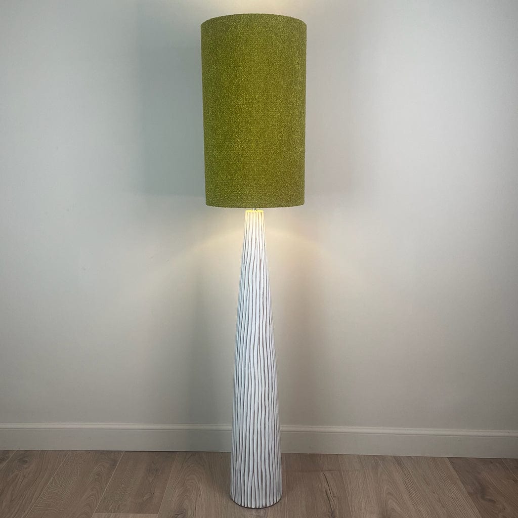 White Wood Effect Floor Lamp with Tall Citron Boucle Lampshade