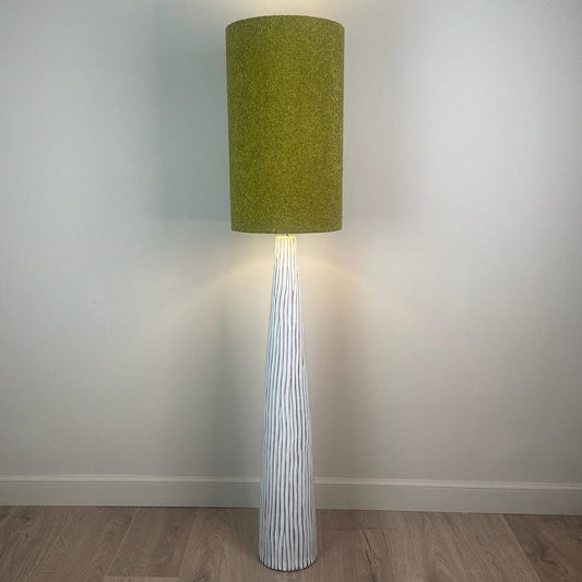 White Wood Effect Floor Lamp with Tall Citron Boucle Lampshade