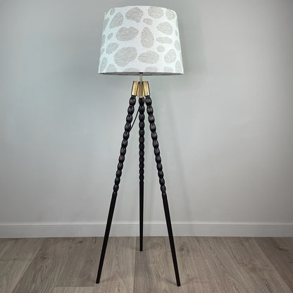 Wooden Spindle Tripod Floor Lamp with Bodie Ecru Lampshade