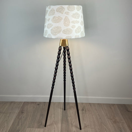 Wooden Spindle Tripod Floor Lamp with Bodie Ecru Lampshade