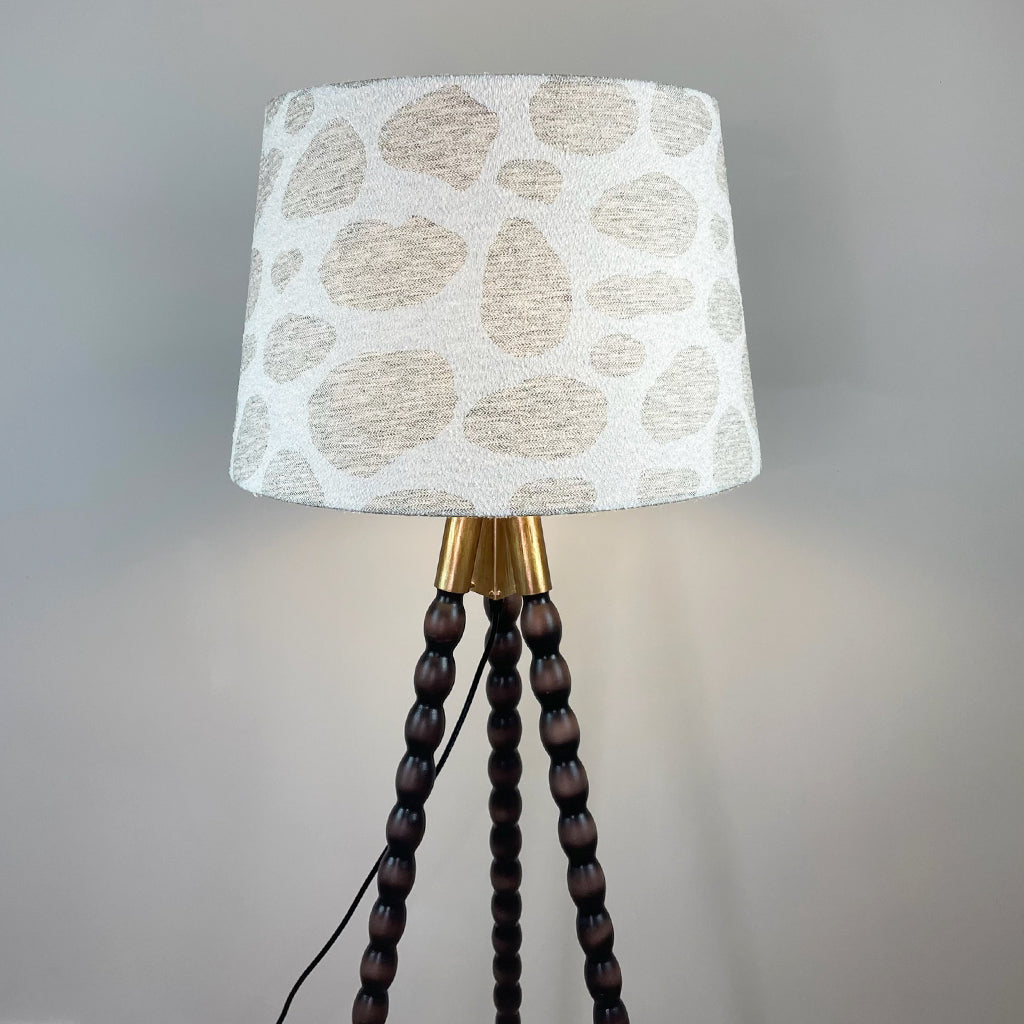 Wooden Spindle Tripod Floor Lamp with Bodie Ecru Lampshade