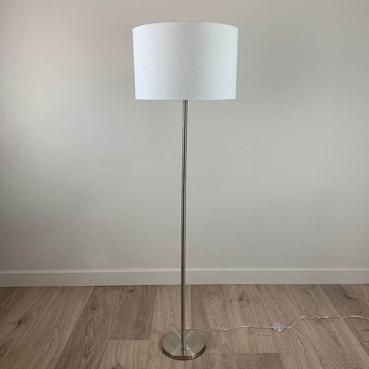 Belford Brushed Steel Floor Lamp With White Shade