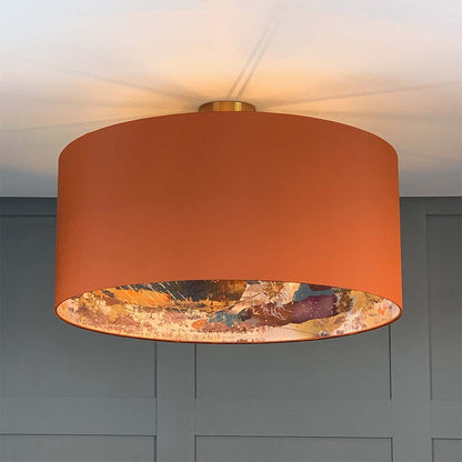 Electrified Burnt Orange Silk with Mairi Helena Mirrored Storm Linen Lining Lampshade