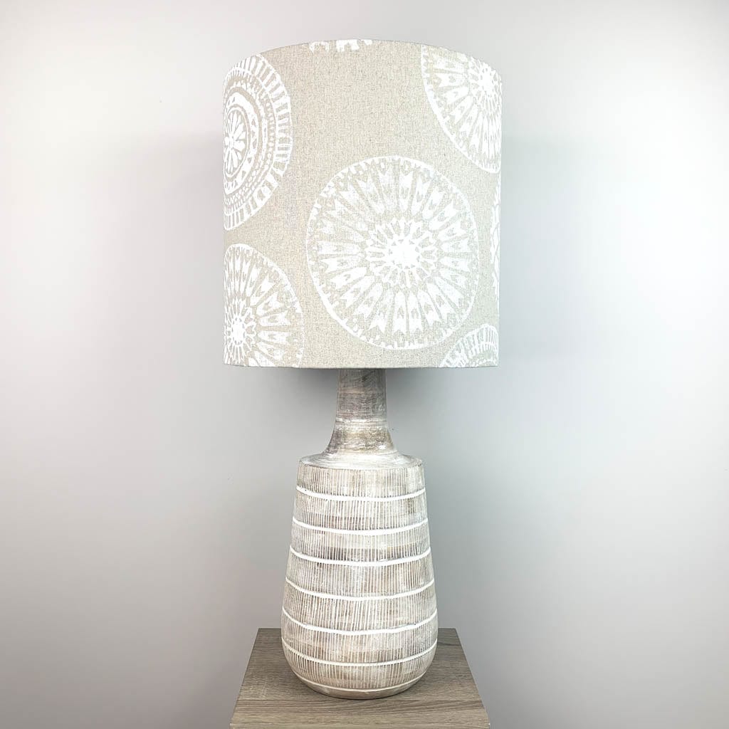 Dambula Grey Wash Stripe Wooden Table Lamp with Mayan Linen Shade