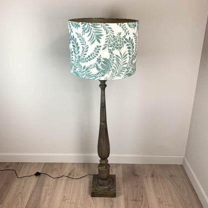 Grey Mango Wood Floor Lamp with Clarendon Seafoam Linen Shade