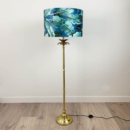Shiny Gold Palm Floor Lamp with Nicobar Ocean Shade