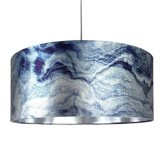 Indigo Carrara Marble Effect Drum Shade
