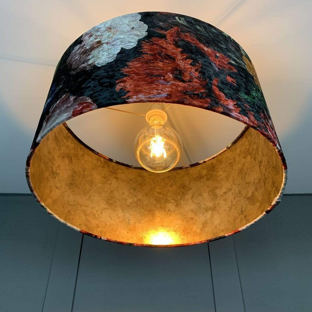 Jardin De Nuit Electrified Drum Shade with Burnished Golden Wallpaper Lining