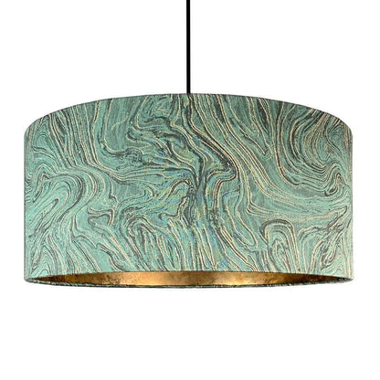 Jade Green, Black and Gold Marble Shade lined with Golden Brown Burnished Wallpaper